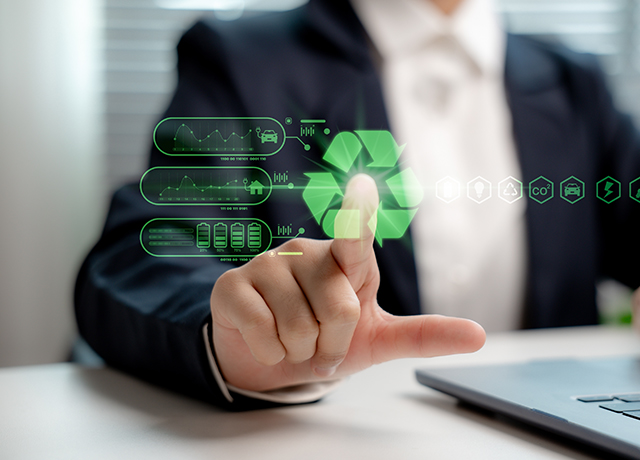 battery storage unit with solar and wind turbines in the background